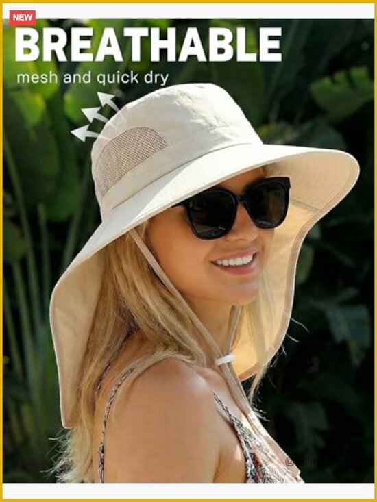Wide Brim Packable Bucket Sun Hat with Ponytail Hole UV Protection